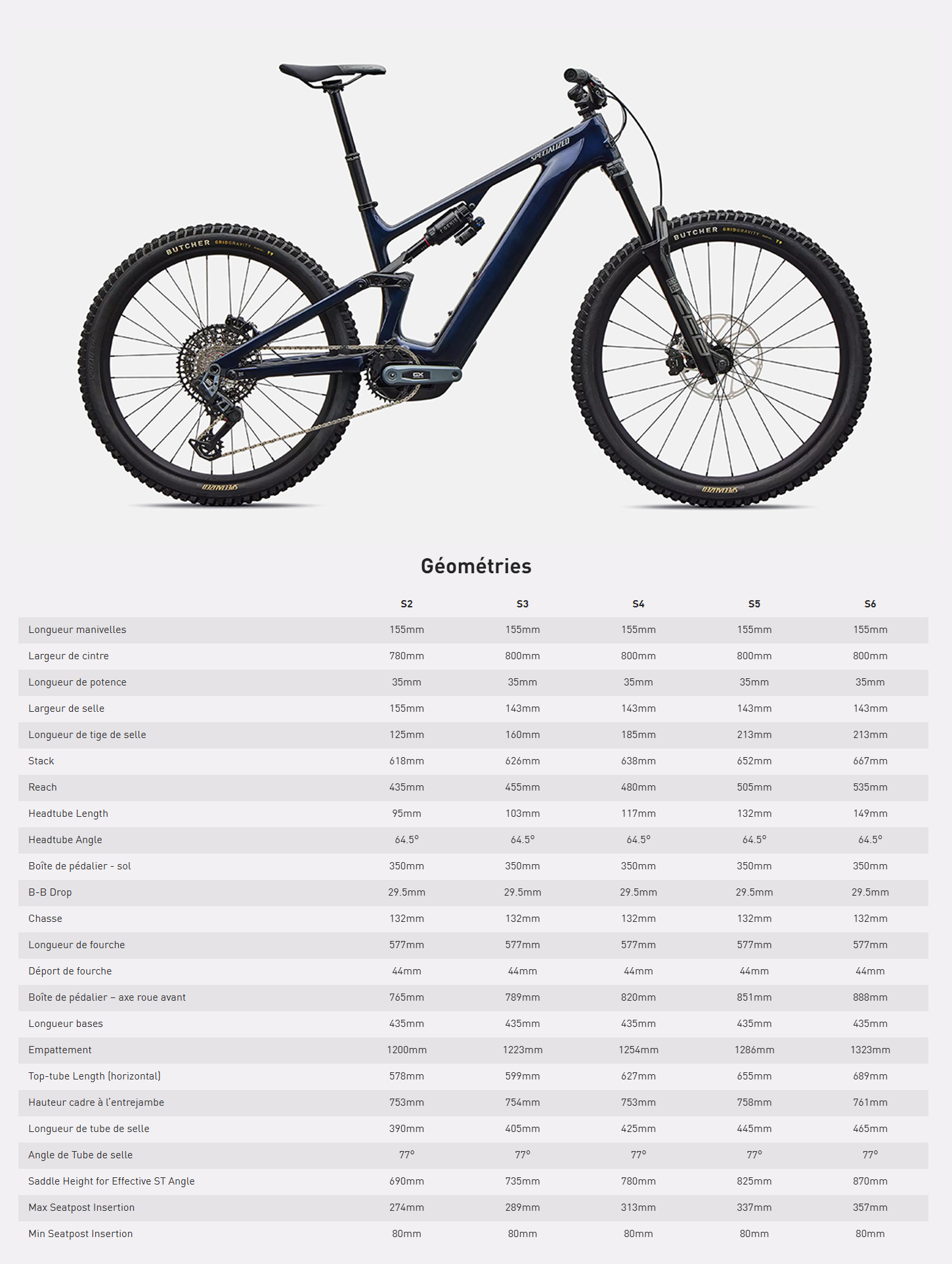 Guide de taille du velo électrique Turbo Levo 4 Expert année 2027